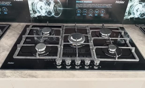 Haier 5-Burner Built-in Cooker Premium 90cm Black Glass Gas Hob
 