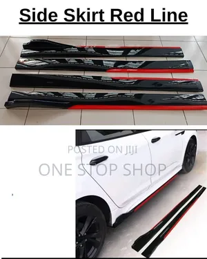 Universal Side Skirts Extension in Gloss Black With Red Trim Line