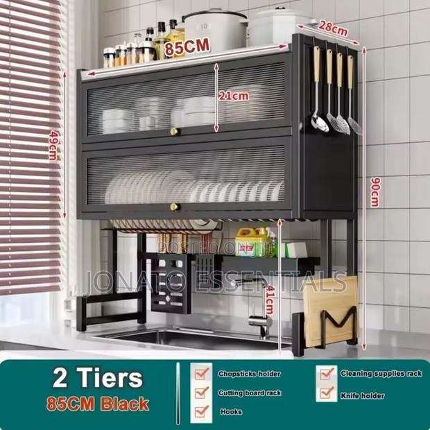 2 Tier Over Sink Dish Drying Rack With Cabinet Cover - 65cm/85cm - thumbnail 2