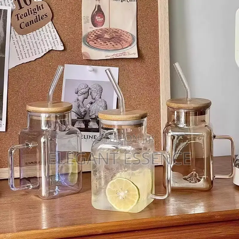 Borosilicate Glass Portable Coffee Mug With Bamboo Lid and a Straw