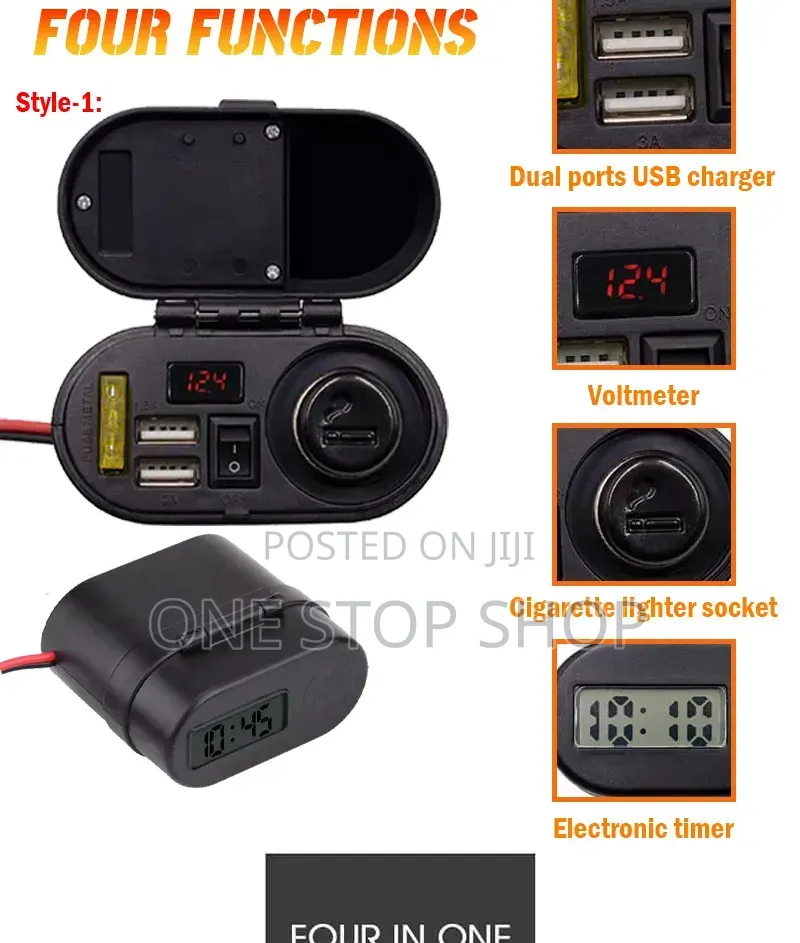 Motorcycle Cigarette Lighter Socket With Timer, Voltmeter,Usb Port