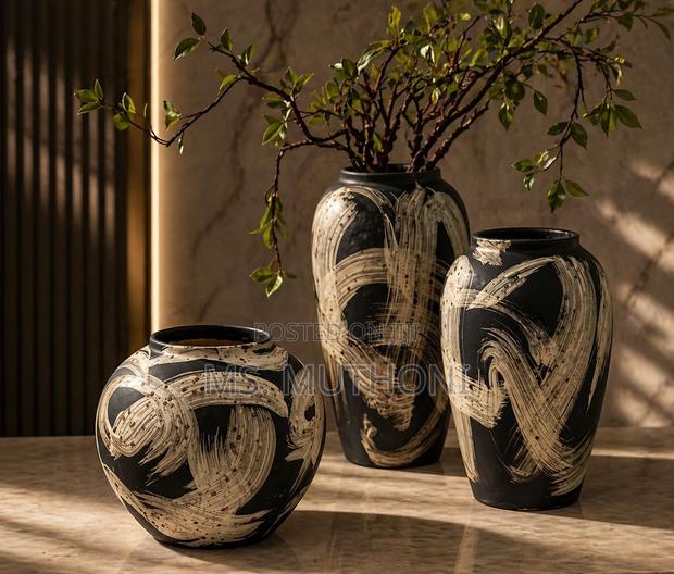 Retro Abstract Brushstrokes Vase Set (3pc )