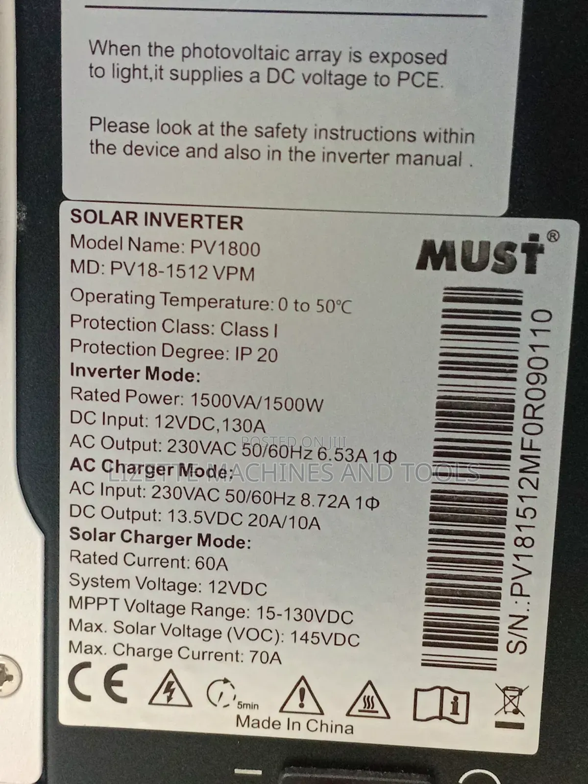 Must 1.5kva Hybrid Inverter 12v