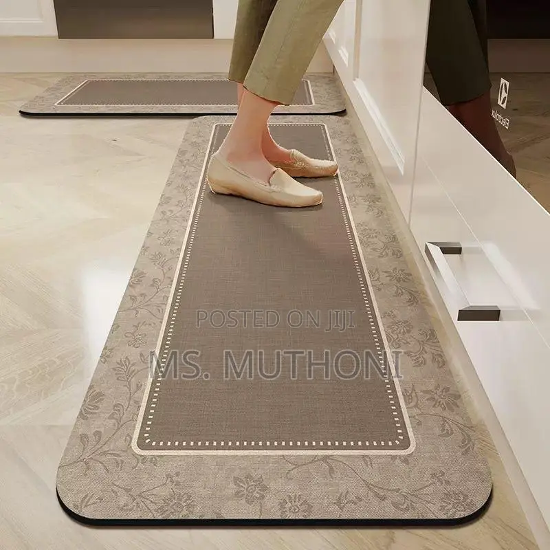 2 Pc Rubber Bottom Anti-Slip Kitchen Mats With a Floral Border