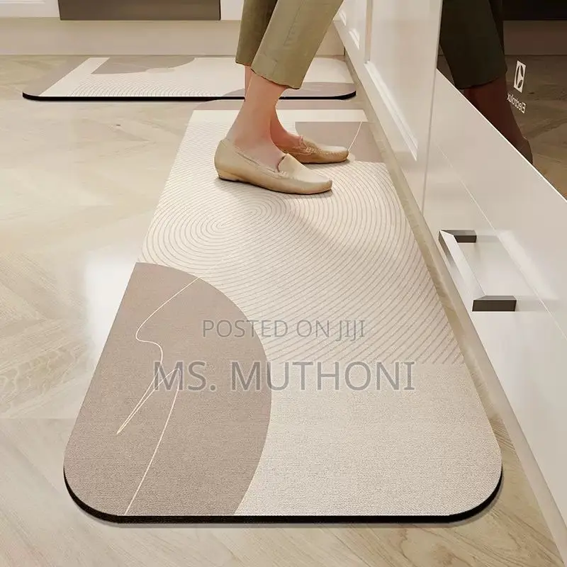 2 Pc Rubber Bottom Anti-Slip Kitchen Mats With a Floral Border