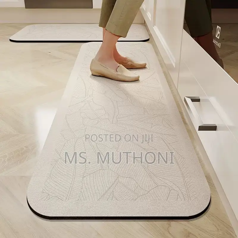 2 Pc Rubber Bottom Anti-Slip Kitchen Mats With a Floral Border