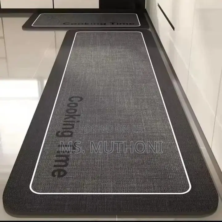 2pc Geometric Black and White Rubber Kitchen Runner Mats.