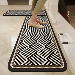2pc Geometric Black and White Rubber Kitchen Runner Mats.