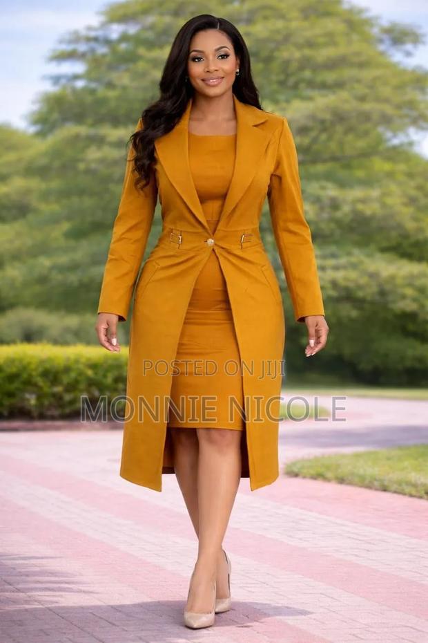 Elegant Long Coat and Dress. Ladies Office Suits