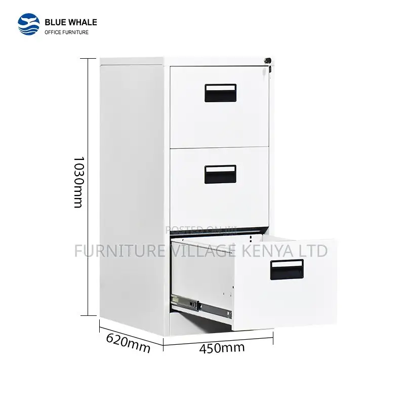 3-Drawer White Office Document Steel Cabinet