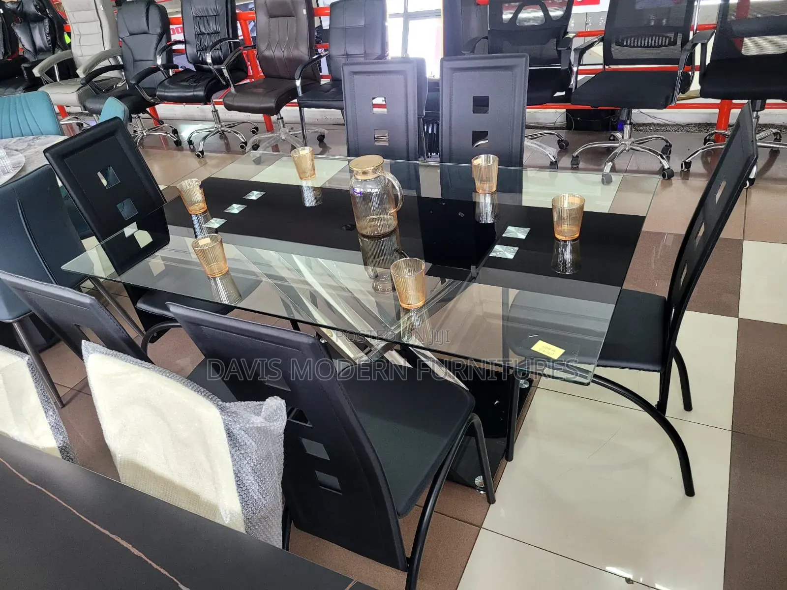 6-Seaters Modern Glass Dining Set
