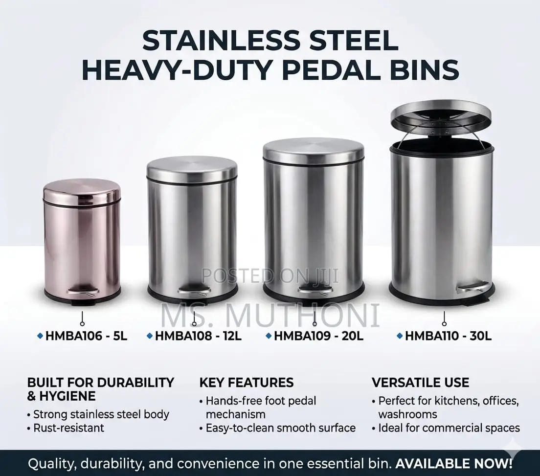 Stainless Steel Pedal Bins Available in Various Capacities