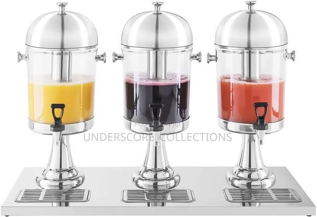 Triple Acrylic Juice Dispenser With Stainless Steel Stand and Cover