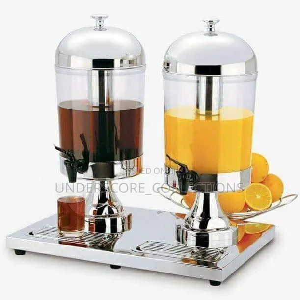 *Double Acrylic Juice Dispenser With Stainless Steel Stand and Cover