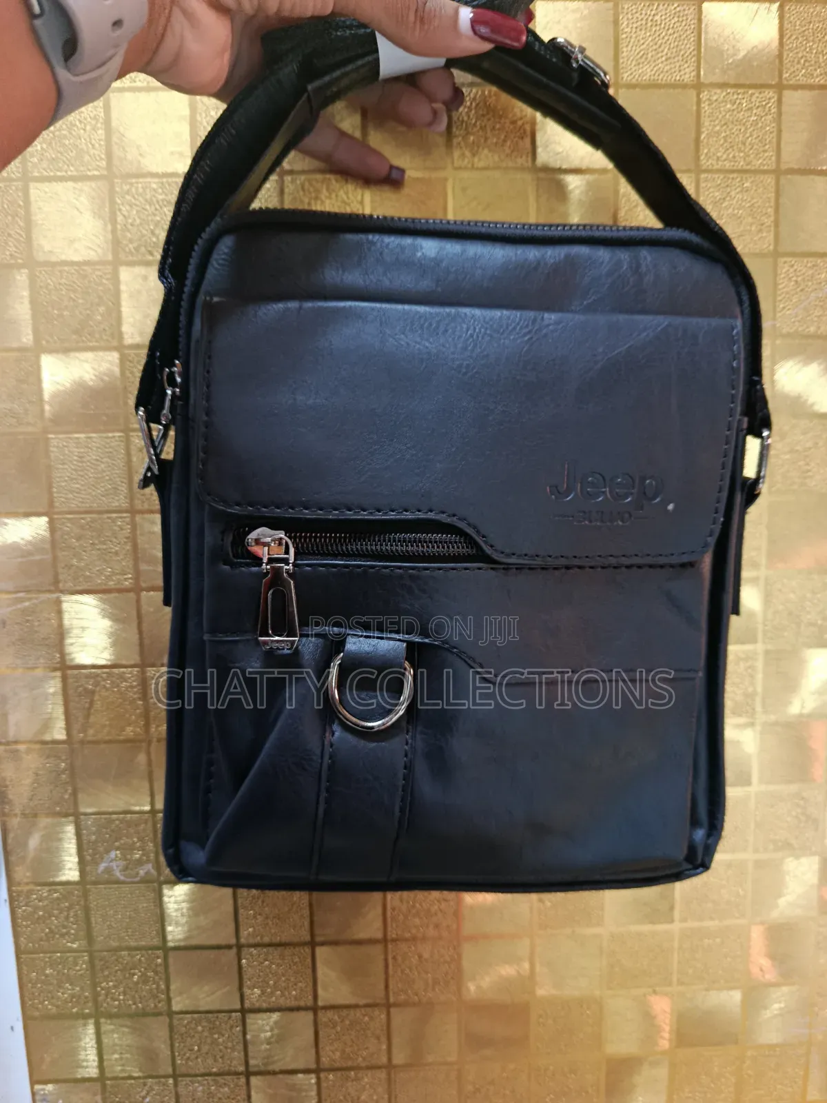 Black Leather Jeep Boluo Men Shoulder Bags