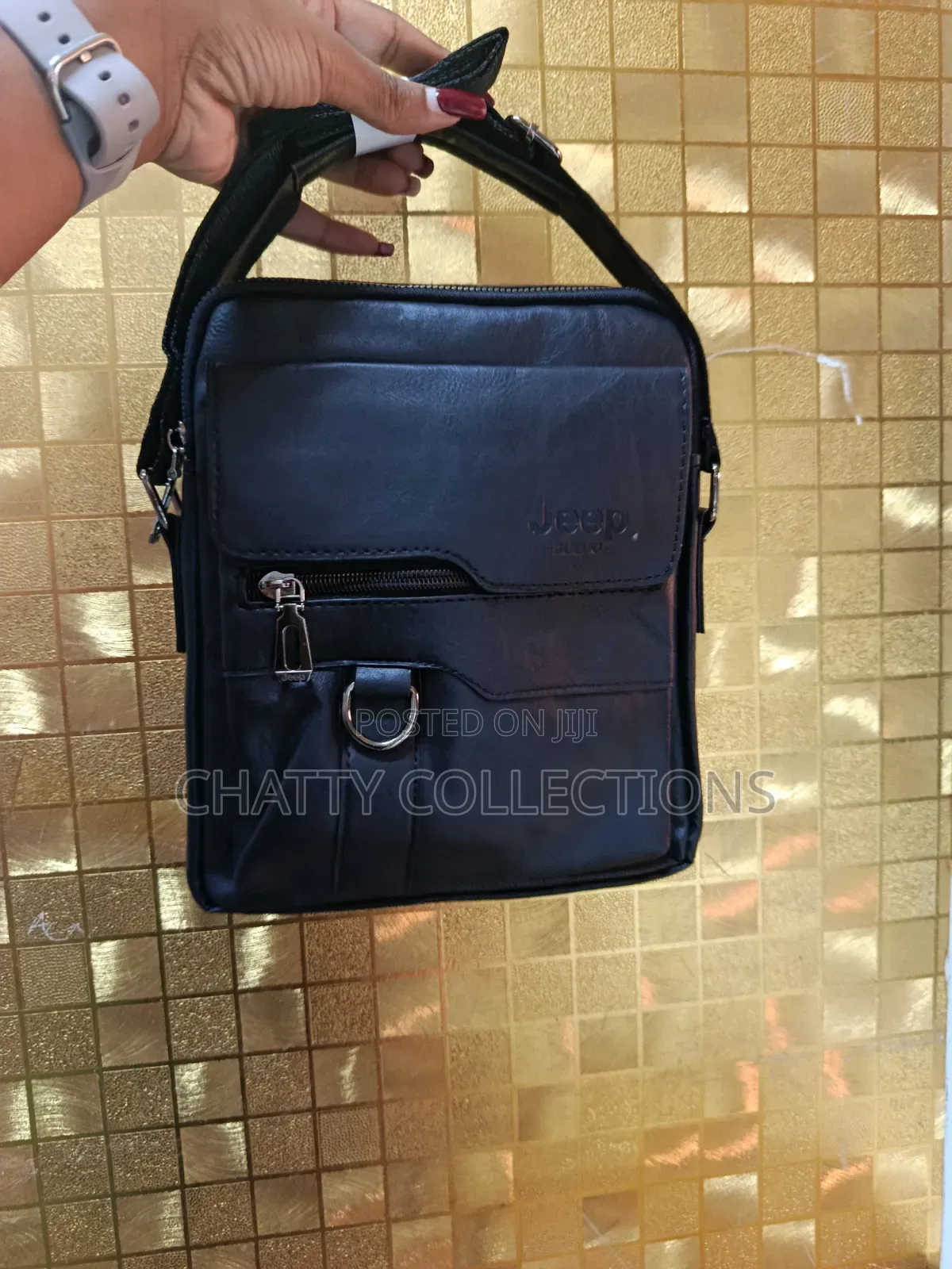 Black Leather Jeep Boluo Men Shoulder Bags
