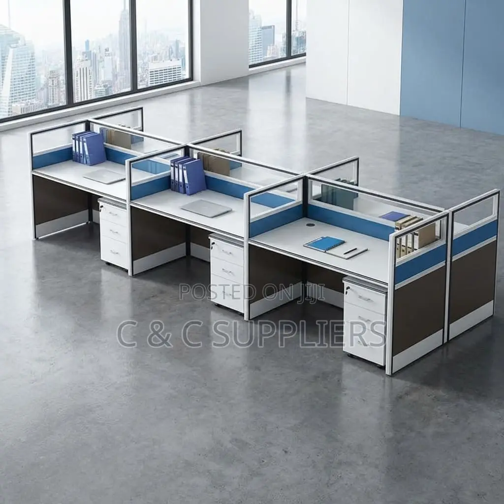 6 Way Office Workstation With Mobile Pedestals (Blue)