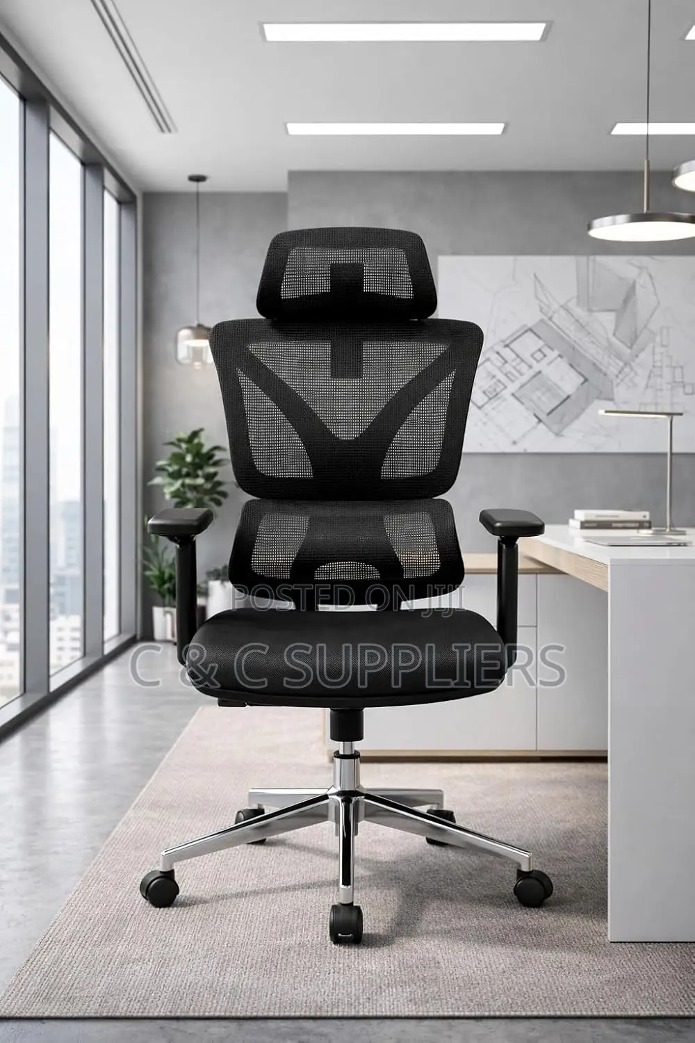 Height Adjustable High Back Mesh Computer Chair With Lumbar Support
