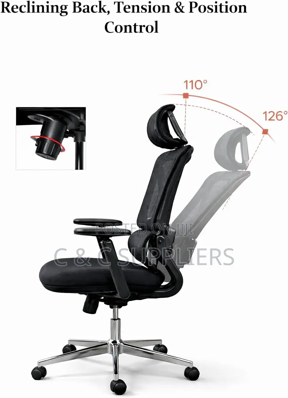 Height Adjustable High Back Mesh Computer Chair With Lumbar Support