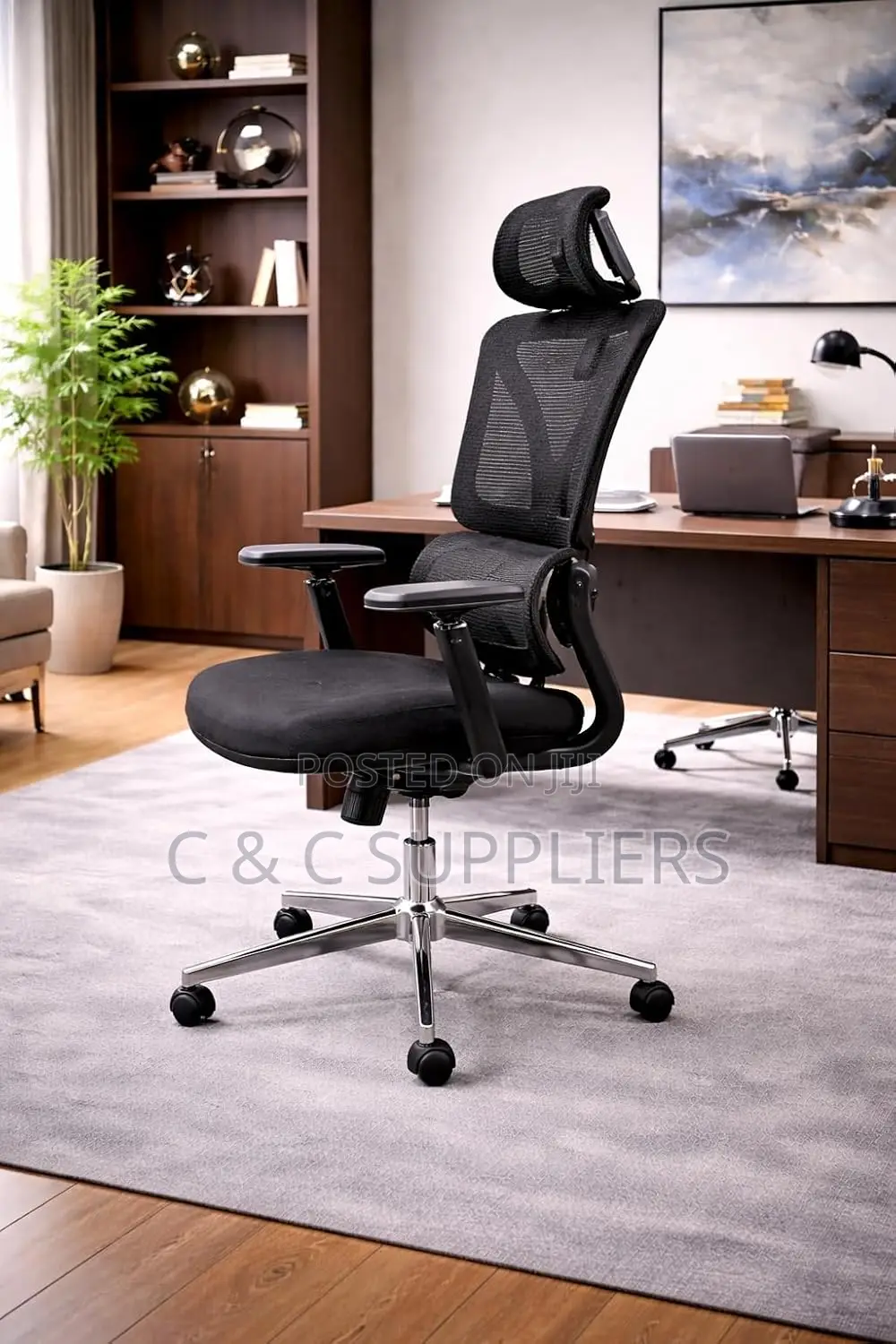 Height Adjustable High Back Mesh Computer Chair With Lumbar Support