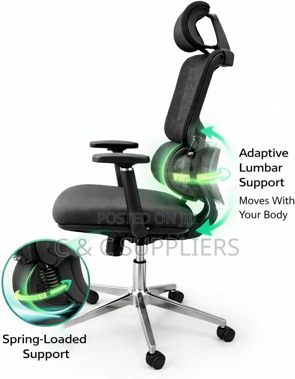 Height Adjustable High Back Mesh Computer Chair With Lumbar Support
