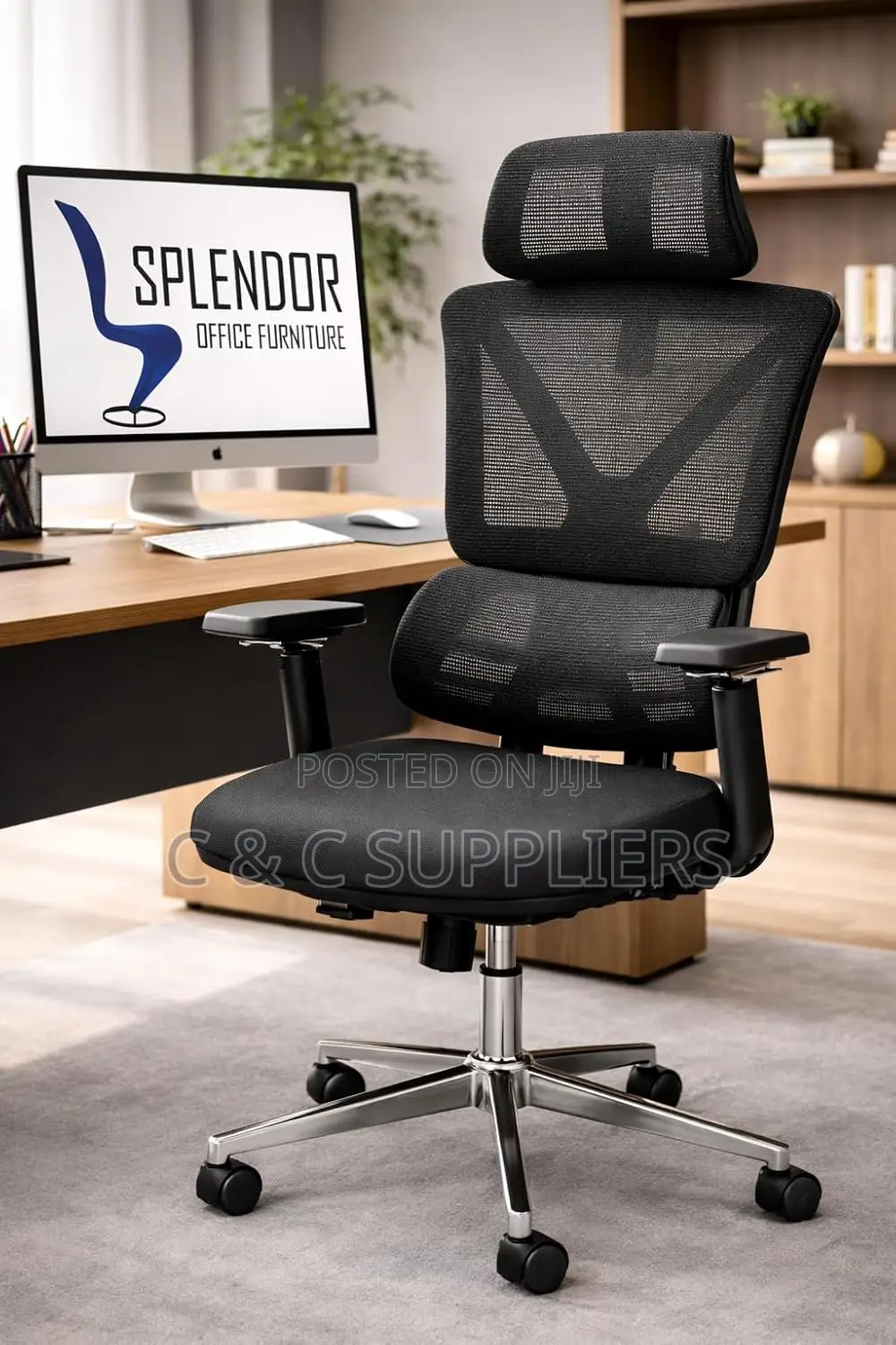 Height Adjustable High Back Mesh Computer Chair With Lumbar Support