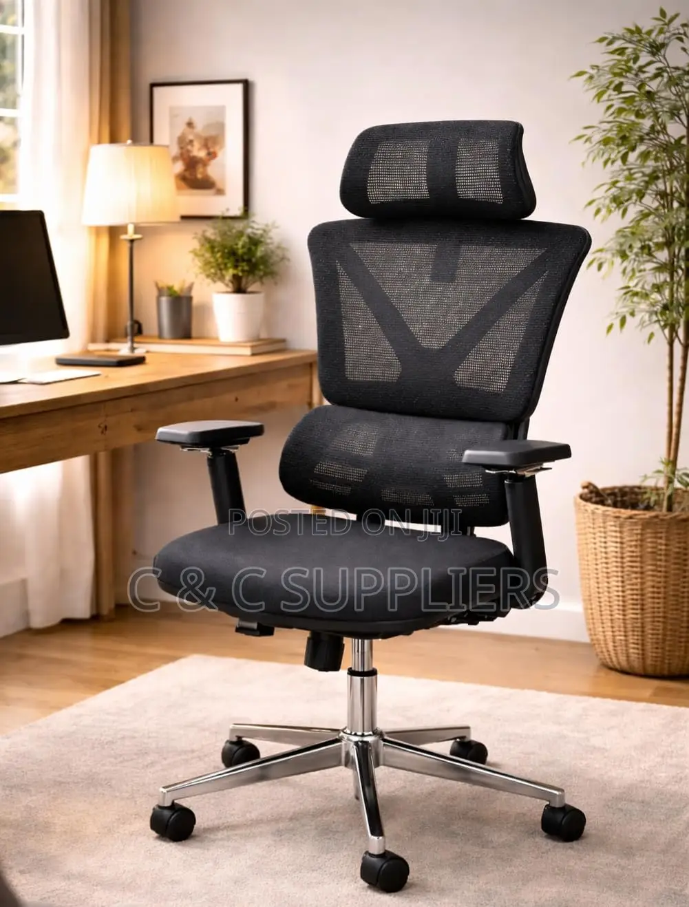 Height Adjustable High Back Mesh Computer Chair With Lumbar Support