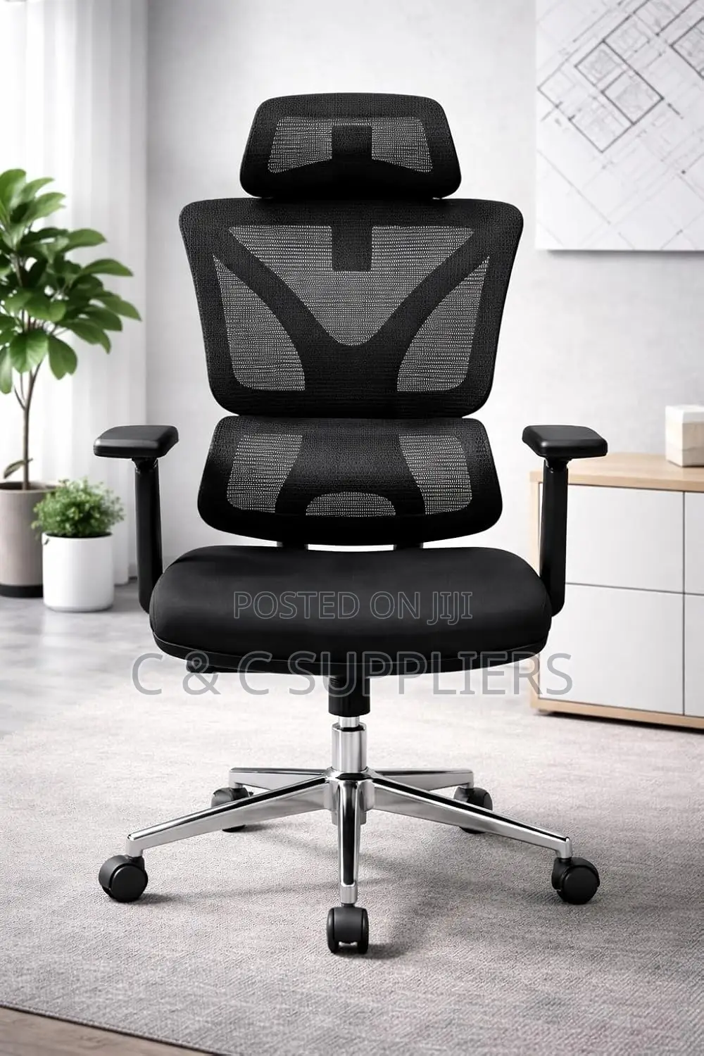 Height Adjustable High Back Mesh Computer Chair With Lumbar Support