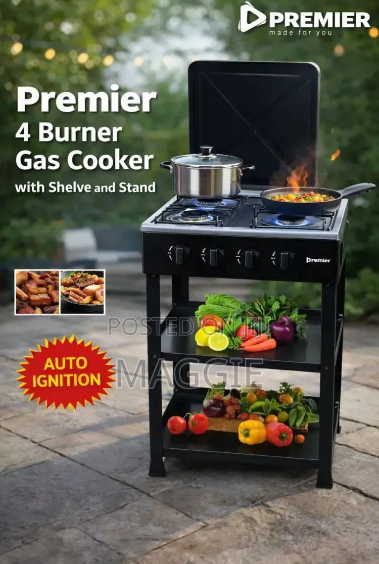 Premier 4 Burner Gas Cooker With Shelve and Stand