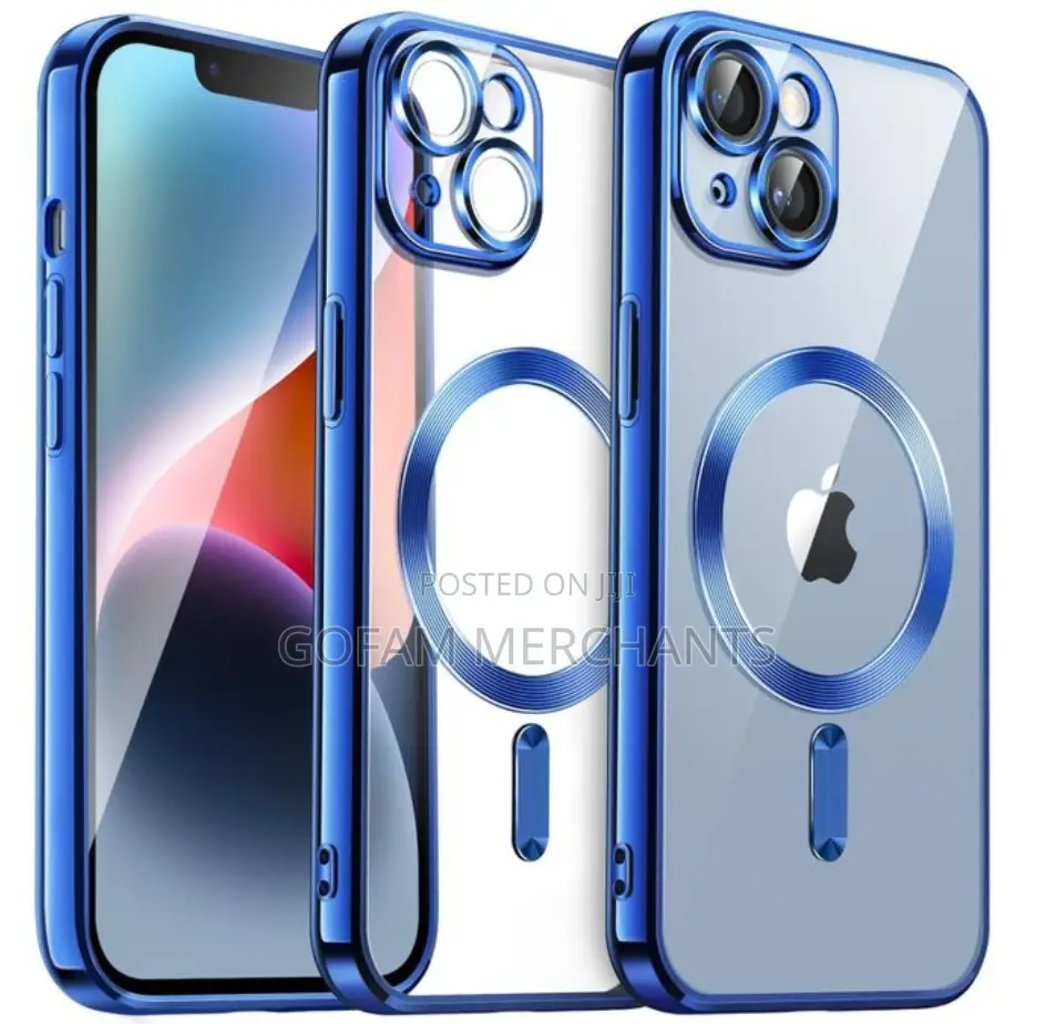 Blue Magsafe Case With Camera Lens Protector for iPhone 14