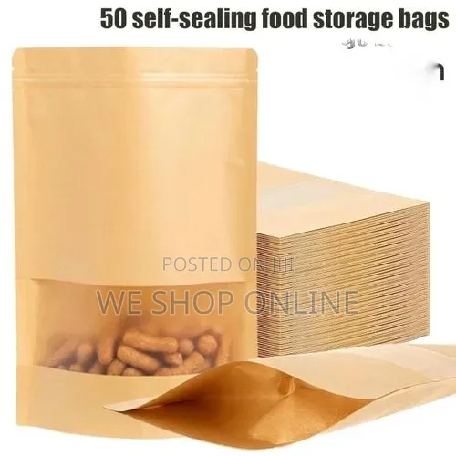 25*35cm, 50pcs Kraft Pouch Bags White And Brown