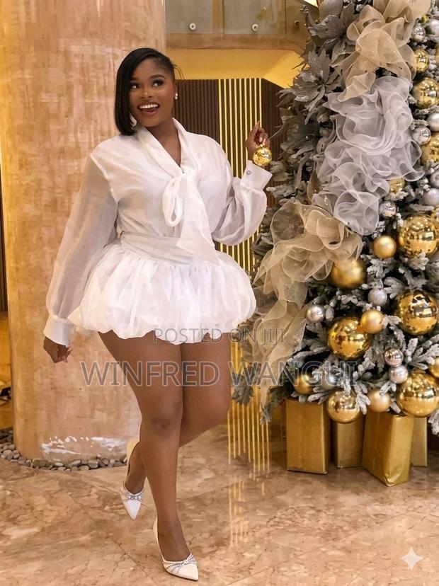 Pearl White Chiffon Bubble Mini Dress