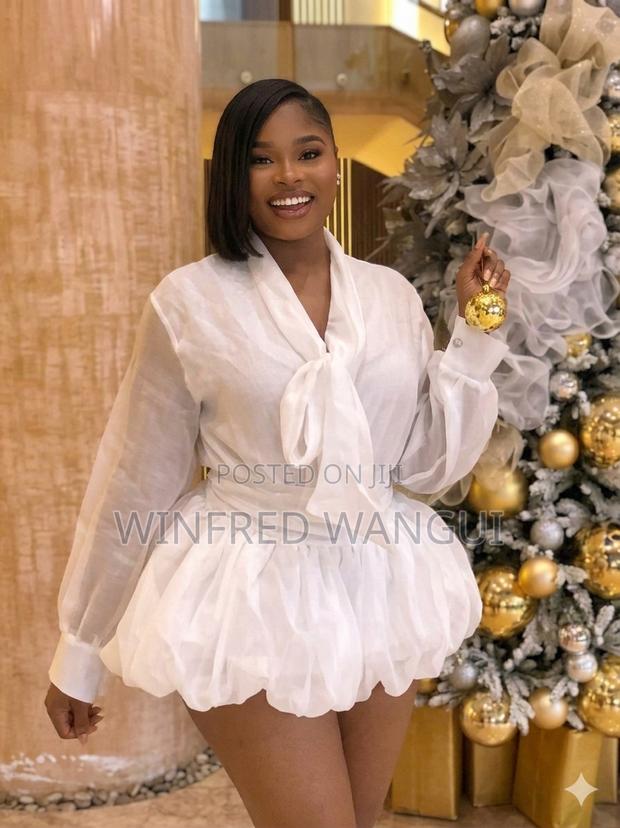 Pearl White Chiffon Bubble Mini Dress - thumbnail 2