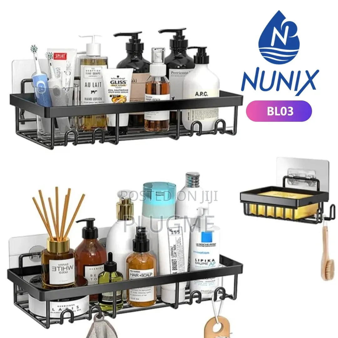 Nunix Bl03 3-in-1 Straight Metallic Organizer Shelf Set Shower Caddy