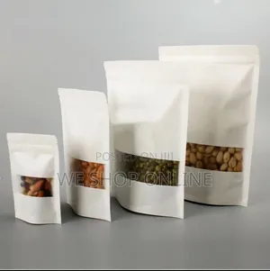 18*26cm, 50pcs Kraft Pouch Bags With Ziplock, White and Brown