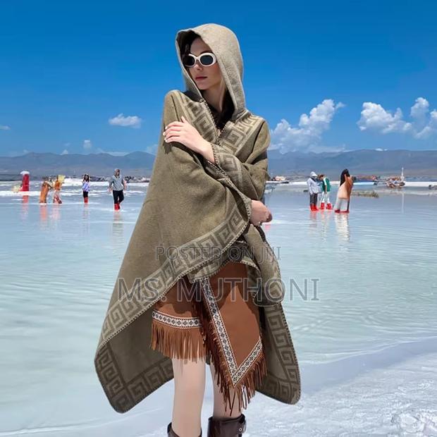 *Ladies Patterned Poncho With a Hood - thumbnail 2