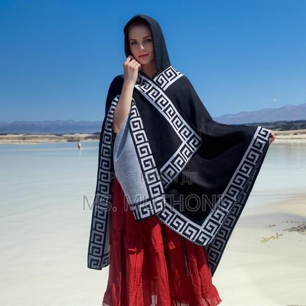 *Ladies Patterned Poncho With a Hood - thumbnail 3