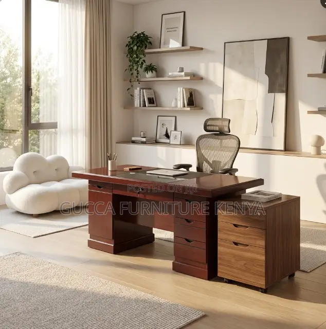 1200mm Mahogany Office Desk With Fixed Drawers