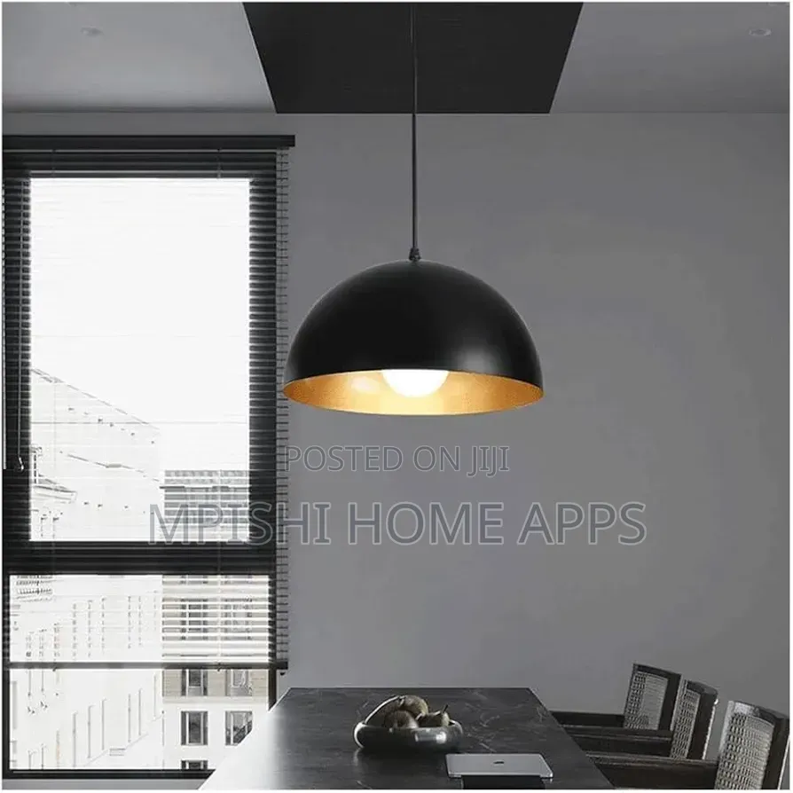 Black and Gold Metal Dome Pendant Light.