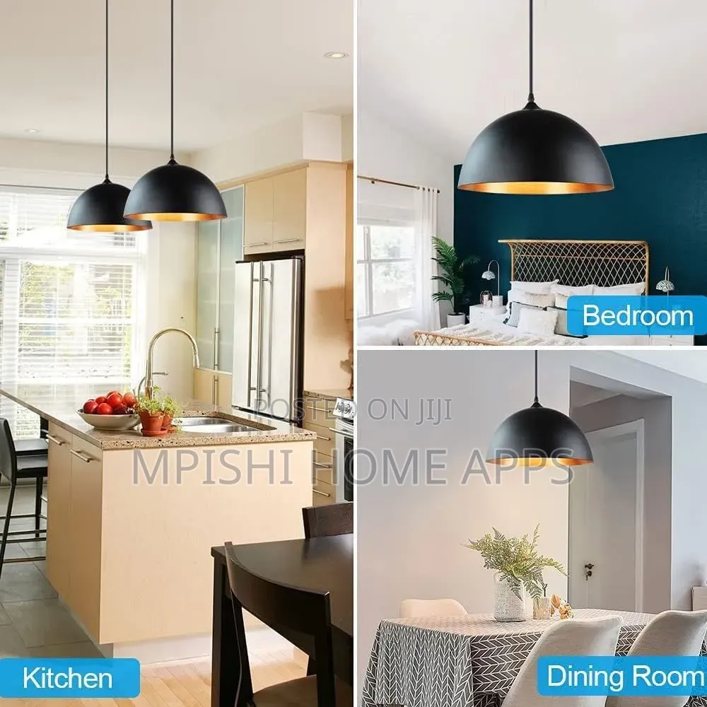 Black and Gold Metal Dome Pendant Light.