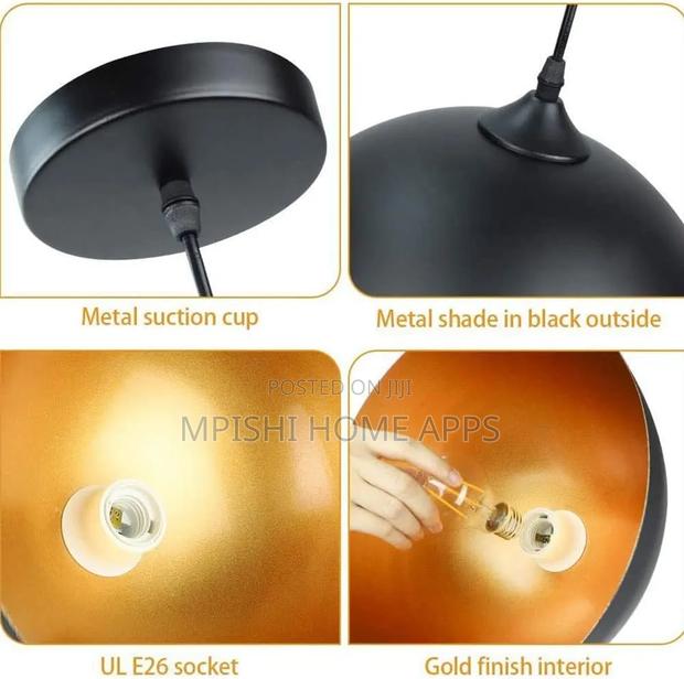 Black and Gold Metal Dome Pendant Light. - thumbnail 8
