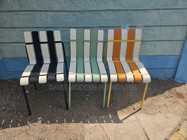 3 Set Modern Slated Metal Chairs - main view