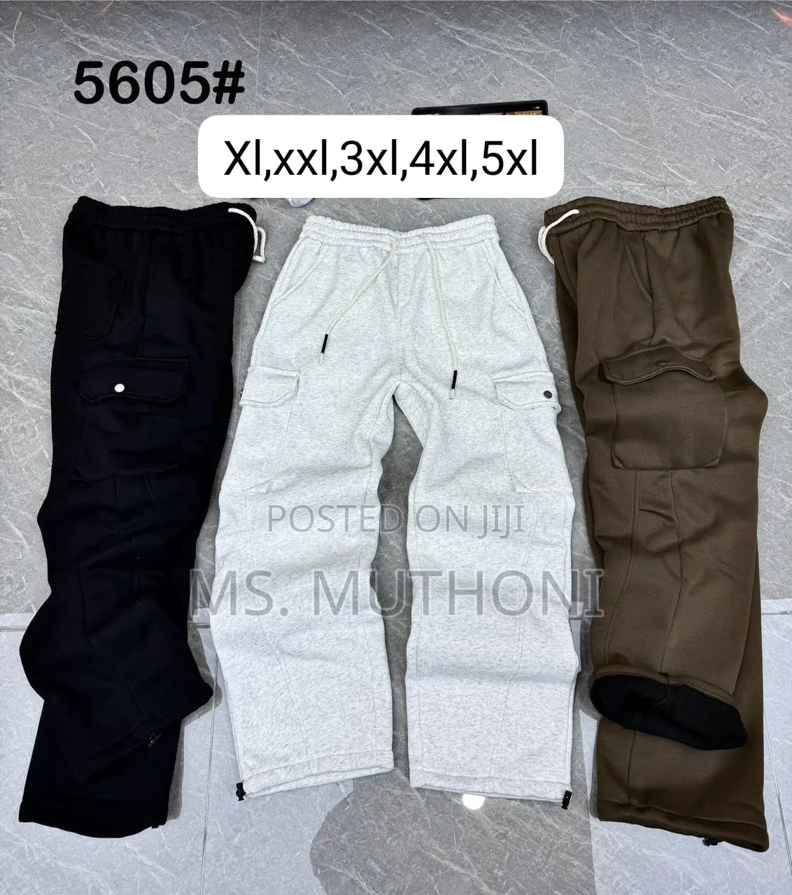 Fleece-Lined Cargo Sweatpants W/Drawstring Waist Elastic Ankle Cuffs