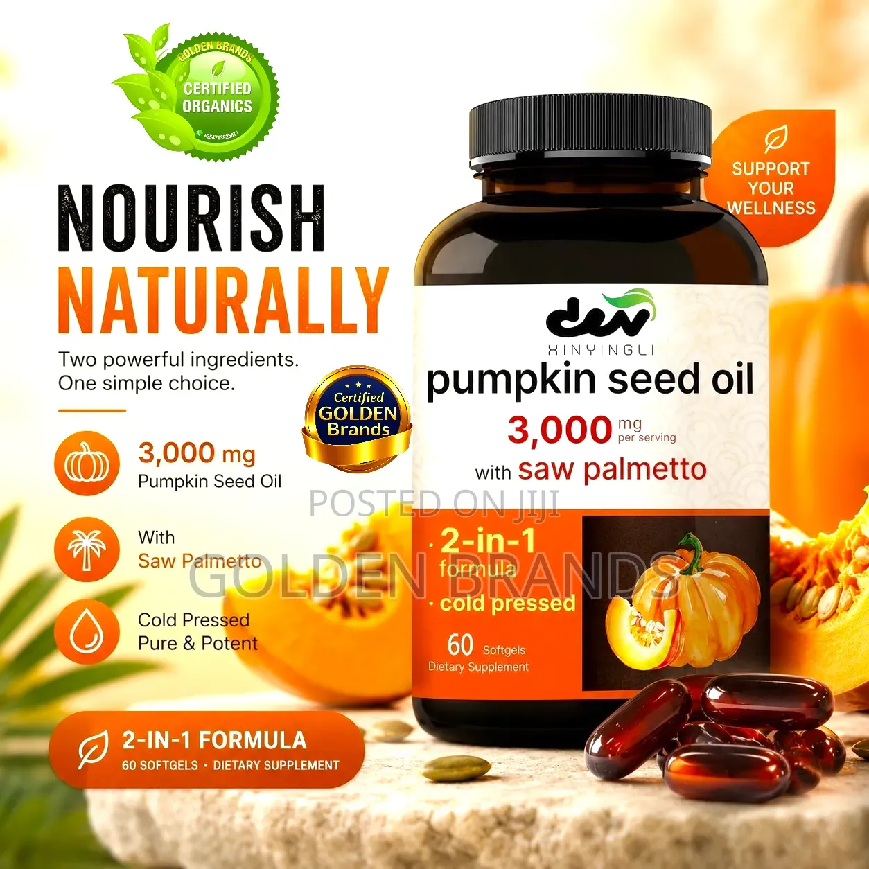Pure Pumpkin Seed Oil + Saw Palmetto for Daily Vitality Strength.