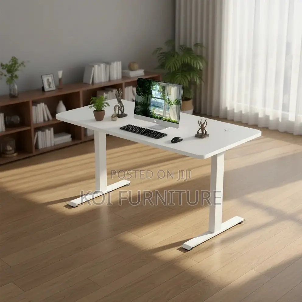 Office Desk; Elevraflex 1.4m White Electric Adjustable Sit-Stand Desk