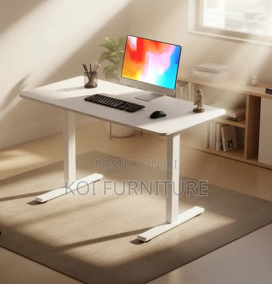 Office Desk; Elevraflex 1.4m White Electric Adjustable Sit-Stand Desk