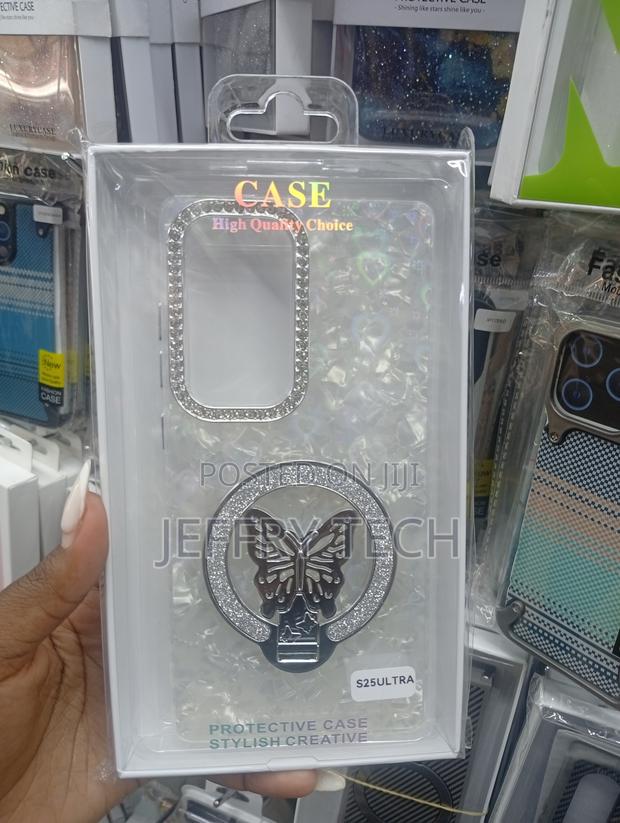 Silver Glitter Samsung Galaxy S25 Ultra Case a 3d Butterfly Kickstand.