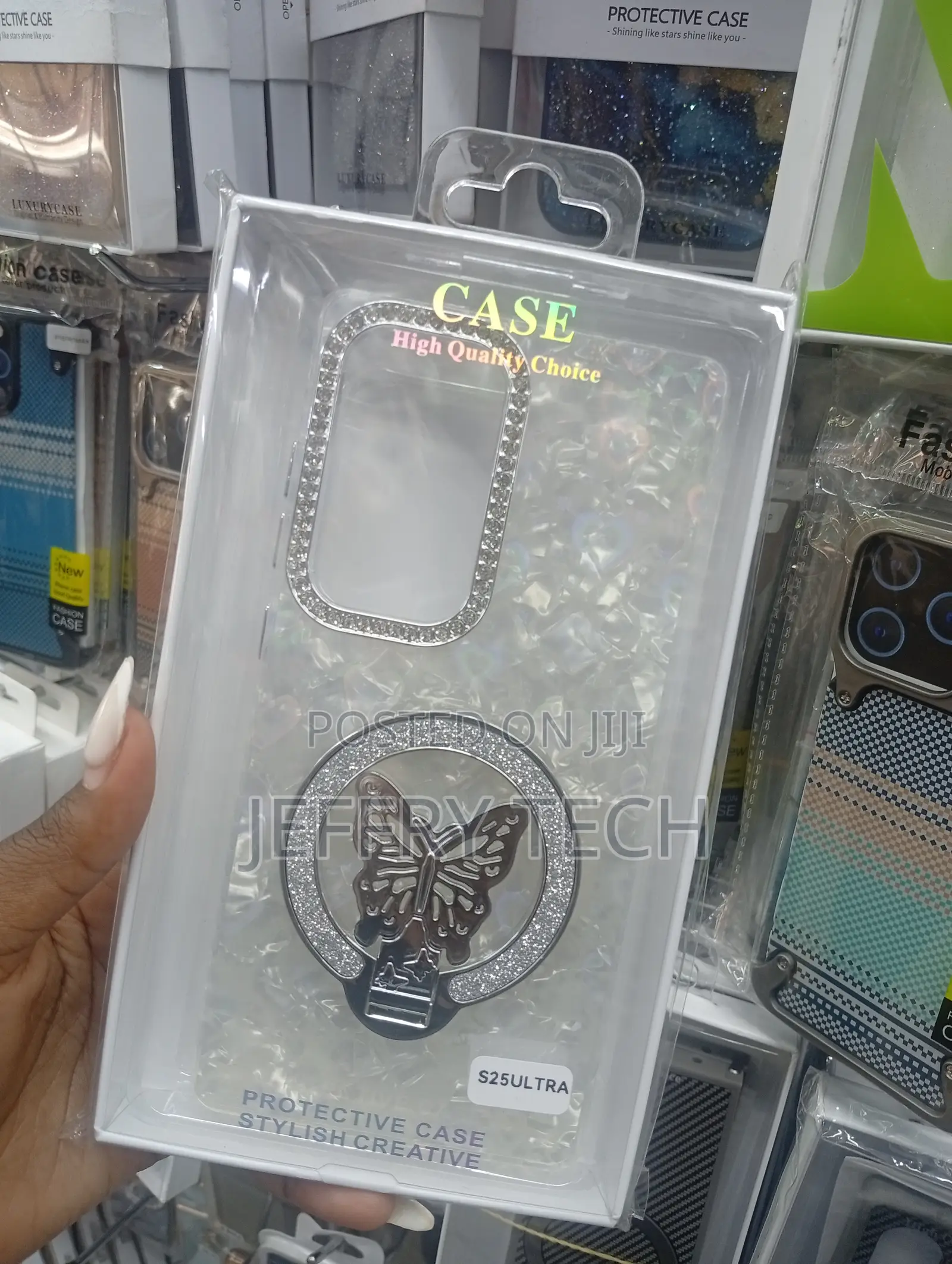 Silver Glitter Samsung Galaxy S25 Ultra Case a 3d Butterfly Kickstand.
