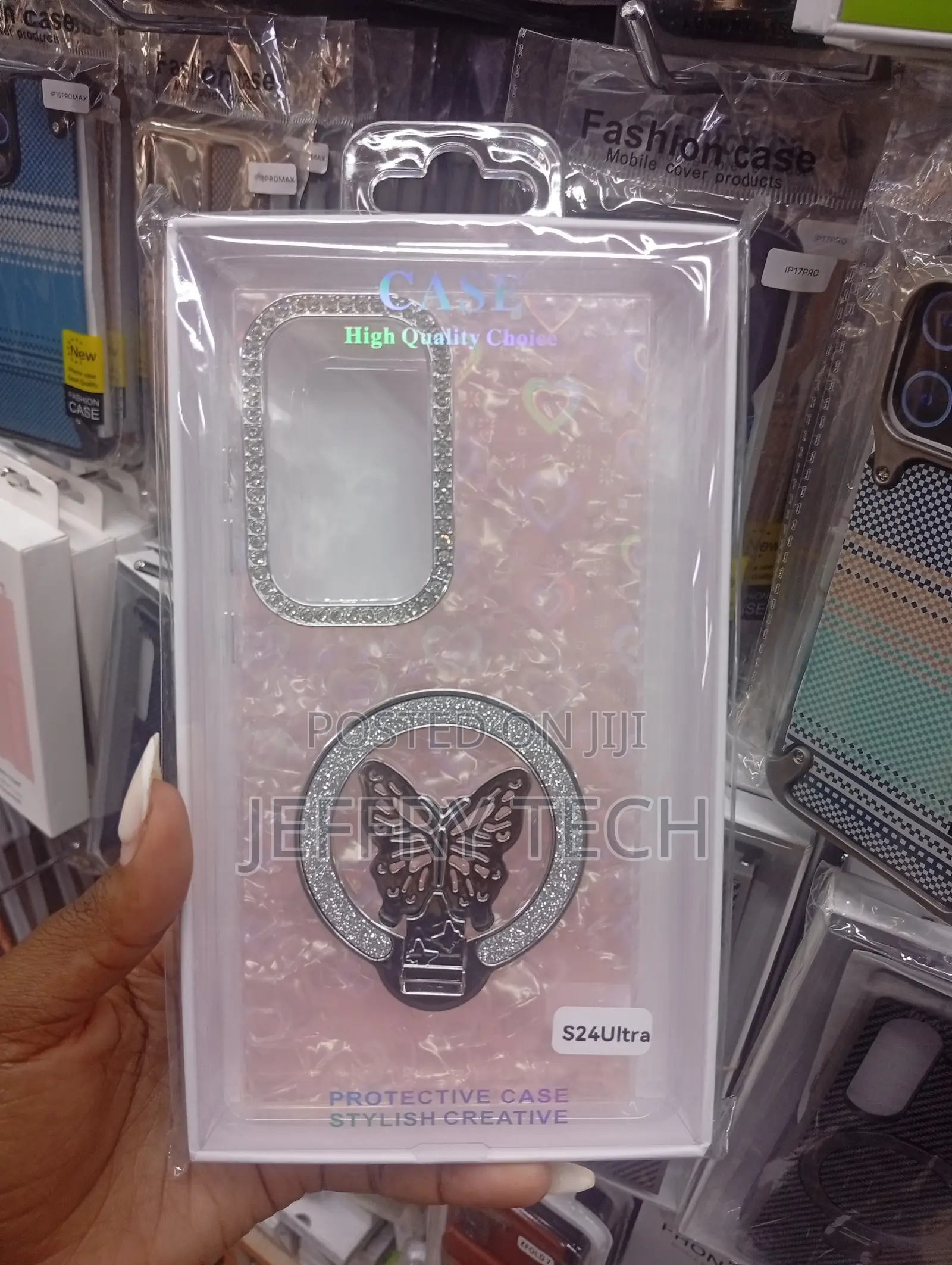 Glitter Butterfly Phone Case for a Samsung Galaxy S24 Ultra in Pink.