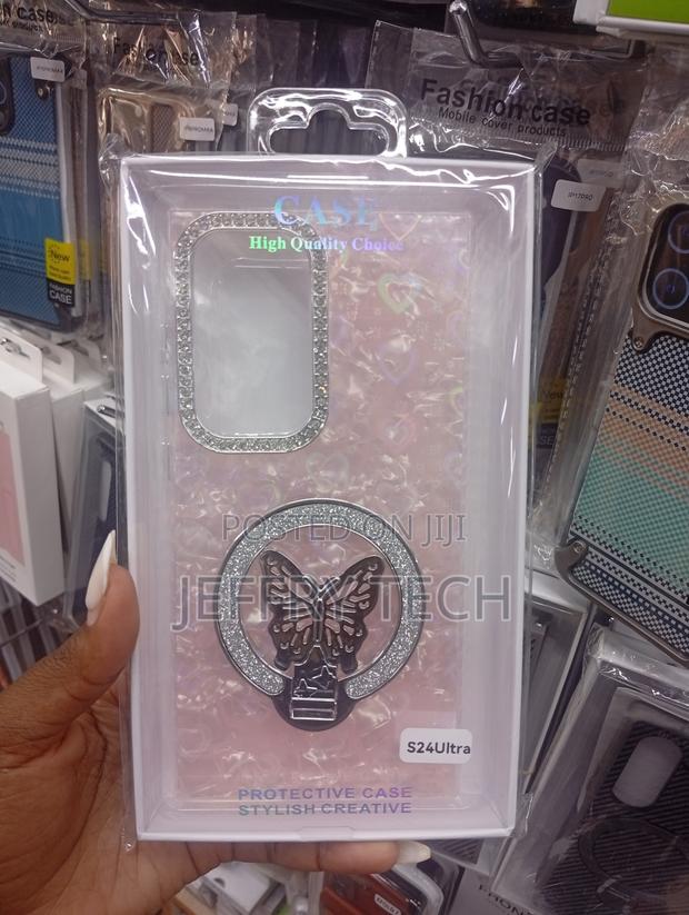 Glitter Butterfly Phone Case for a Samsung Galaxy S24 Ultra in Pink.